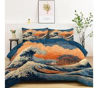 LLSZAHD Olas Gigantes Edredón 135 x 200cm Barcos Impresión Edredón 4 Estaciones Suave,Cálido y Transpirable Reversible con 2 Fundas Almohada (50x75cm)