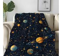 LLSZAHD Planetas y Estrellas Manta Franela, Tema Cósmico Patrón Transpirable Mantas 180x200cm Adecuada para Todas Las Estaciones, Diseño Moderno Manta para Sofá, Cama, Viaje
