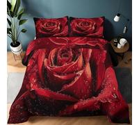 LLSZAHD Rosa Roja Edredón 135 x 200cm RomáNtico Impresión Edredón 4 Estaciones Suave,Cálido y Transpirable Reversible con 2 Fundas Almohada (50x75cm)
