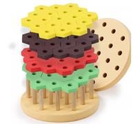 LLTCMYGS Apilador de Hamburguesas de Madera Montessori, Juguete de Bloques 3D para Niños, Juego Educativo de Apilamiento y Clasificación