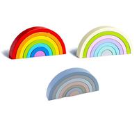 LLTCMYGS Bloques Apilables de Arcoíris de Madera, Bloques de Construcción Semicirculares Montessori, Juguete Educativo de Rompecabezas Abierto,Three Piece Set
