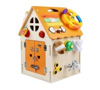 LLTCMYGS Casa ocupada de Madera Montessori, Cubo de Actividades de Habilidades para la Vida, Juguete sensorial y de motricidad Fina para niños pequeños,Naranja