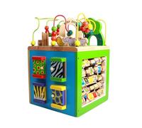 LLTCMYGS Cubo de Actividades de Madera Montessori, Laberinto de Cuentas de 4 Caras y Bloques de Emparejar Animales