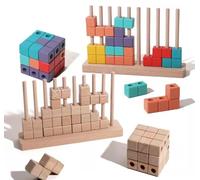 LLTCMYGS Juego de Cubos de Madera Montessori para Niños, Juguete Apilable con Clavijas para Aprendizaje Stem y Juego de Construcción Creativa