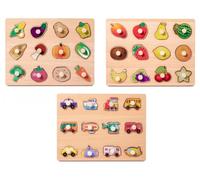 LLTCMYGS Juego de Rompecabezas con Clavijas de Madera - Frutas, Verduras y Vehículos, Juguete Educativo para Niños Pequeños