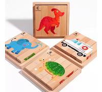 LLTCMYGS Juguete de Rompecabezas de Madera Montessori 4 en 1, Desarrollo de Habilidades Motoras Finas para Niños