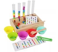 LLTCMYGS Juguete Montessori de clasificación de Colores con Cuentas, Juego Educativo de Entrenamiento con Pinzas y Tubos de ensayo de Madera para niños pequeños