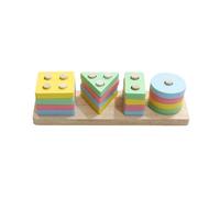 LLTCMYGS Juguete Montessori de Madera para clasificar y apilar Formas, Rompecabezas de Tablero de Clavijas geométrico para niños pequeños,Wooden Color,Model B