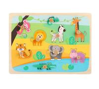 LLTCMYGS Rompecabezas de Clavijas de Madera Montessori, Tablero de correspondencia de Formas de Animales del zoológico con perillas Grandes,Model j