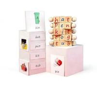 LLTCMYGS Rompecabezas de Letras giratorias Montessori, Bloques de Madera para deletrear con Tarjetas didácticas, Juguete Educativo de fonética para niños