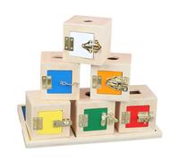 LLTCMYGS Set de Cajas de Seguridad separadas Montessori, 6 Cubos de Madera con Cerradura codificados por Colores