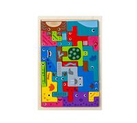 LLTCMYGS Set de Rompecabezas de Madera 4 en 1 Tipo Tetris, con Bloques de Patrones de Animales, vehículos y Personas,Model c