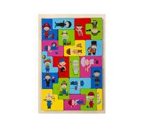 LLTCMYGS Set de Rompecabezas de Madera 4 en 1 Tipo Tetris, con Bloques de Patrones de Animales, vehículos y Personas,Model b