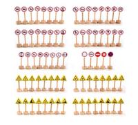 LLTCMYGS Set Montessori de Señales de Tráfico de Madera, Juguete de Señales de Tráfico de 50 Piezas, Herramienta Educativa para Aprender Las Reglas de Tráfico y la Seguridad
