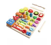 LLTCMYGS Tablero de Actividades de Madera Montessori 5 en 1, Clasificador de Formas, Xilófono, Pesca Magnética, Rompecabezas de Números y Juego de Emparejar Frutas