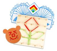 LLTCMYGS Tablero Geoboard de Madera Montessori con Bandas Elásticas, Juguete de Construcción de Formas y Patrones de Madera para Niños