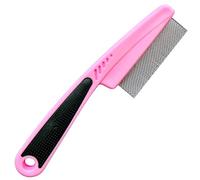 LLTGMV Peine antipulgas con mango de goma, peine para pulgas y garrapatas para perros y gatos, peine para aseo de perros y gatos, suministros para mascotas, color rosa