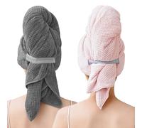 LLTLGF 2 Toalla de Pelo de Microfibra Grande para Mujeres, 103 x 60 cm Turbante de Primera Calidad con Banda Elástica/Secado Rápido Superabsorbente, Toalla de Secado con Diseño de Gofre