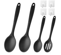 LLTLGF 4 cucharas de silicona, color negro antiadherente, cuchara de silicona, pequeña cuchara de silicona para la cocina, resistente al calor, mango largo, para cocinar, revolver, mezclar, hornear,