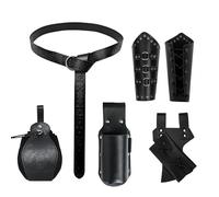 LLTTEER Disfraz de caballero medieval, juego de accesorios para Halloween, traje de nigromante, medieval, brazales medievales, riñonera, funda para espada, cinturón y botella de poción mágica (Negro)