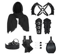 LLTTEER Juego de accesorios para caballeros medievales, capa medieval con capucha, correas y brazales, funda para cinturón y botellas de poción, de piel, para cosplay (Style 02)