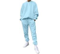 Lluvia casual sólido de dos piezas con cuello en O, manga descubierta, sudadera, cordón, conjunto de pantalones chaleco con reloj de bolsillo, azul claro, L