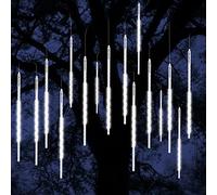 Lluvia de meteoros Luces de lluvia, Vikdio 50cm 10 Tubos de espiral 540 LEDs Nieve Caída Luces de cuerda para la boda Árbol de Navidad Decoración del hogar, Soporte 3 Juegos Gancho (Blanco)
