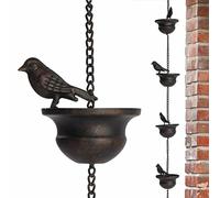 Lluvia para Canalones Pájaros Móviles En Tazas Lluvia Colgante Lluvia Metal Decoración Canalón con Colgador Adjunto Y 8 Pájaros Impresionante Exhibición Fuente