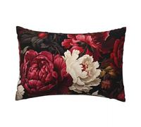 LLWYH Fundas Cojines 20x30 cm, Juego de 2 Cojines Flores Rojas para Sofa, Suave Funda Almohada de Terciopelo Funda Cojin Peonía Decoracion para Sofá, Dormitorio Sala de Estar -TER291