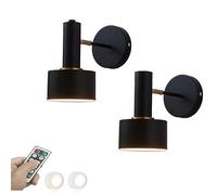 LLXDFUU Apliques de pared para decoración del hogar Juego de 2 lámparas LED negras y doradas con pilas y control remoto Lámpara de pared inalámbrica Lámpara de pared interior moderna ajustable de medi