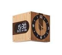 LLXTJJY Mid-Century Modern Corner Clock with Perpetual Calendar Dual Display Digital Wall Clock Vintage Angle Timepiece for Living Room