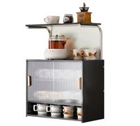 LLXYYD Aparador pequeño para despensa de Cocina, Armario de bambú con 2 Puertas correderas, Mueble de sobremesa para Botellas de condimentos, Platos, panificadora y microondas.(Style B)