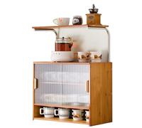 LLXYYD Aparador pequeño para despensa de Cocina, Armario de bambú con 2 Puertas correderas, Mueble de sobremesa para Botellas de condimentos, Platos, panificadora y microondas.(Style A)