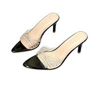 LLXYYD Mules de tacón con brillantes para mujer, sandalias deslizantes de punta afilada con tacón de aguja, pantuflas transparentes con cristales y pedrería para dames(A,37 EU)