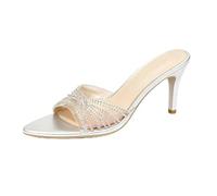 LLXYYD Mules de tacón con brillantes para mujer, sandalias deslizantes de punta afilada con tacón de aguja, pantuflas transparentes con cristales y pedrería para dames(C,39 EU)