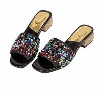 LLXYYD Sandalias Deslizantes para Mujer con Lentejuelas Brillantes Tacón Bajo Cuadrado, Mules Slip-on Punta Cuadrada Abierta Fiestas(B,37 EU)