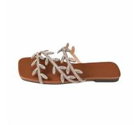 LLXYYD Sandalias Deslizantes Planas para Mujer Strass En Forma Hoja, Mules Slip-on Punta Cuadrada Abierta con Cristales, Zapatillas Planas Brillantes Verano Playa, Elegantes Informales(A,39 EU)