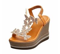 LLXYYD Sandalias Plataforma Cuña para Mujer, Correa Tobillo Decorada con Pedrería, Flores Mariposas, Zapatos Vestir Verano Slip-on Punta Abierta(A,39 EU)