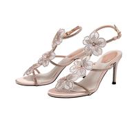 LLXYYD Tacones con Tiras Mujer, Stilettos con Tira en T Cristales, Punta Abierta y Fina Diseño Floral Pedrería(B,40 EU)