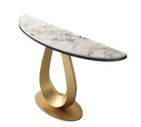 LLYLAFDC Consola de Entrada de Piedra sinterizada de Media Luna, Mesa Auxiliar Estrecha Moderna con Base Curva en Bucle, Mesa Decorativa para Pasillo y decoración Interior hogareña(Gold,80cm)