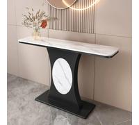 LLYLAFDC Consola de Entrada de Piedra sinterizada, Mesa Auxiliar Estrecha Moderna con incrustación Redonda Hueca, Mesa Decorativa para Pasillo y decoración Interior hogareña(White+Black,120cm)