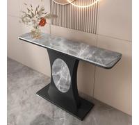 LLYLAFDC Consola de Entrada de Piedra sinterizada, Mesa Auxiliar Estrecha Moderna con incrustación Redonda Hueca, Mesa Decorativa para Pasillo y decoración Interior hogareña(Gray+Black,100cm)