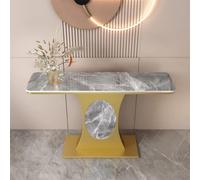 LLYLAFDC Consola de Entrada de Piedra sinterizada, Mesa Auxiliar Estrecha Moderna con incrustación Redonda Hueca, Mesa Decorativa para Pasillo y decoración Interior hogareña(Gray+Gold,120cm)