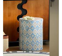 LLYLAFDC Taburete de jardín de cerámica, Taburete otomano de Porcelana versátil, Mesa Auxiliar Decorativa de Acento para Sala, Dormitorio, terraza, balcón y Entrada(Blauw)
