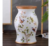 LLYLAFDC Tarro de Almacenamiento de cerámica con Tapa de bambú, Bote Decorativo con patrón Floral y de Aves, Recipiente hermético Multiuso para té, café, azúcar, Especias y decoración(Wit)