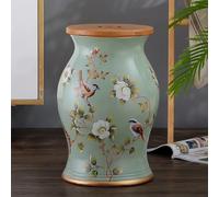 LLYLAFDC Tarro de Almacenamiento de cerámica con Tapa de bambú, Bote Decorativo con patrón Floral y de Aves, Recipiente hermético Multiuso para té, café, azúcar, Especias y decoración(Green)