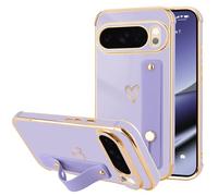 LLZ.COQUE Funda compatible con Pixel 10 Pro XL para mujeres y niñas, parachoques chapado de lujo con diseño de corazón de amor, soporte de correa de mano ajustable, protección a prueba de golpes para