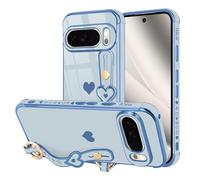 LLZ.COQUE Funda para Google Pixel 10/10 Pro, diseño de corazón lindo con lujoso diseño chapado en oro, correa de mano ajustable, a prueba de golpes, para niñas y mujeres, para Google Pixel 10/10 Pro