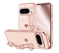 LLZ.COQUE Funda para Google Pixel 10/10 Pro, diseño de corazón lindo con lujoso diseño chapado en oro, correa de mano ajustable, a prueba de golpes, para niñas y mujeres, para Google Pixel 10/10 Pro