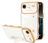 LLZ.COQUE Funda para iPhone 17 Air para mujeres y niñas con correa y marco ondulado, bonita funda de soporte chapada en corazón de amor, funda protectora de silicona suave para iPhone 17 Air, color